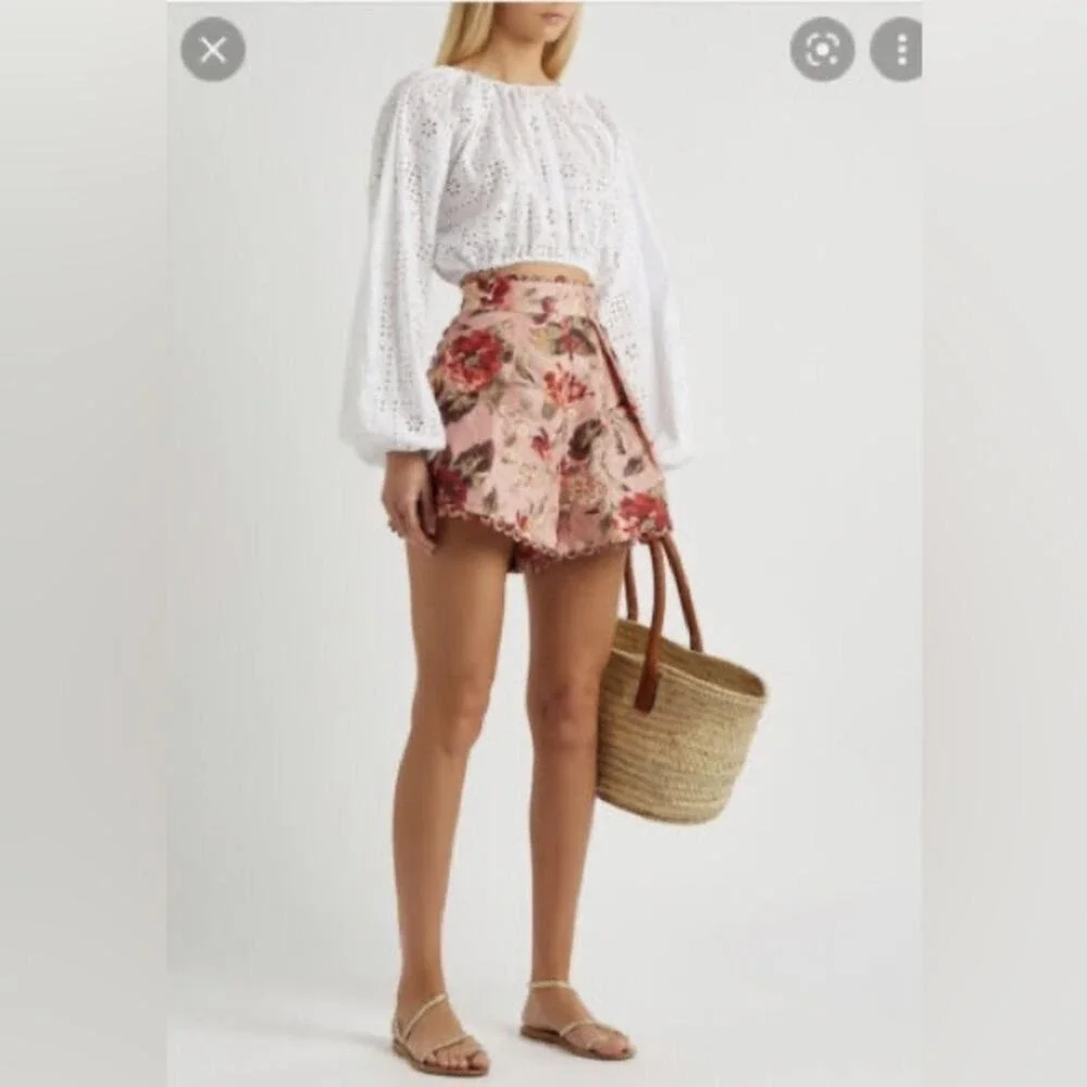 ZIMMERMANN Cassia scallop shorts in floral musk size 1